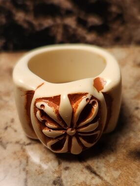 Monet Cream and Brown Floral Carved Statement Vintage Ring